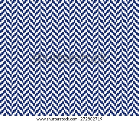 Seamless porcelain indigo blue and white vintage pixel herringbone pattern