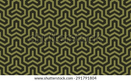 Seamless olive green isometric hexagonal symmetry medieval pattern