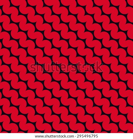 Seamless red and black diagonal rounded zigzag pattern