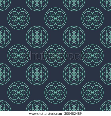Seamless neon blue sacred geometry circles pattern