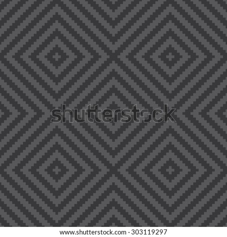 Seamless dark gray op art pixel striped diagonal squares pattern