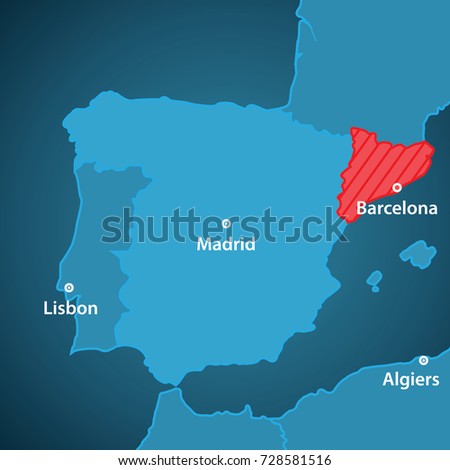 Close up map of Iberian Peninsula with Catalonia highlighted illustration vector