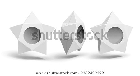 Set Of Mockup White Gift Cardboard Star Box Packaging With Window For Chocolate Food Or Other Products. Illustration Isolated On White Background. Mock Up Template For Design. Product Packing 