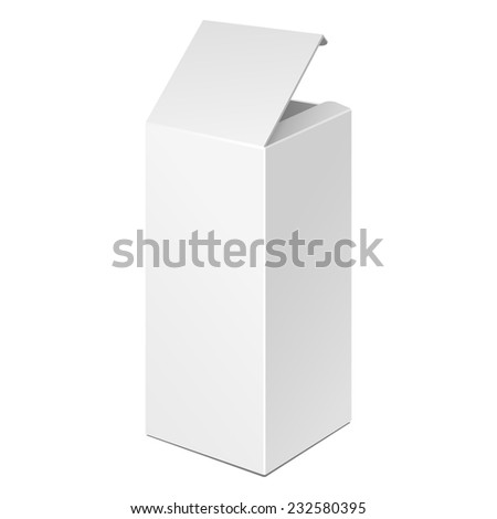 Opened Tall White Product Cardboard Package Box. Illustration Isolated On White Background. Ready For Your Design. Vector EPS10