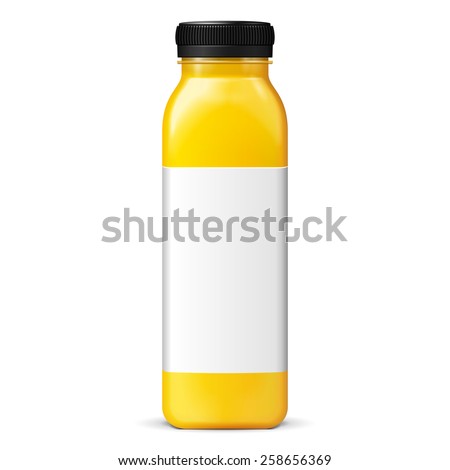 Long Tall Juice Or Jam Glass Yellow Orange Bottle Jar On White Background Isolated. Ready For Your Design. Product Packing. Vector EPS10