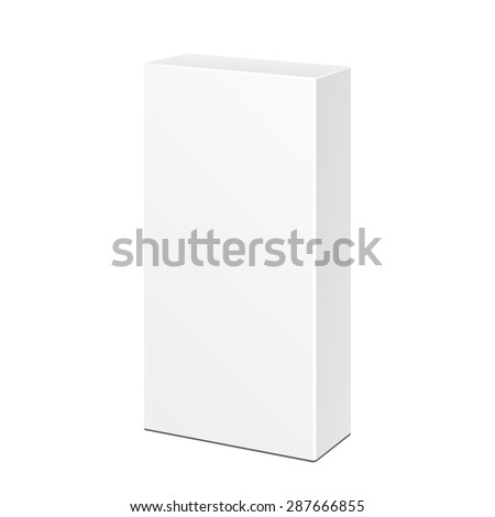 White Tall Long Product Cardboard Package Box. Illustration Isolated On White Background. Mock Up Template Ready For Your Design. Vector EPS10
