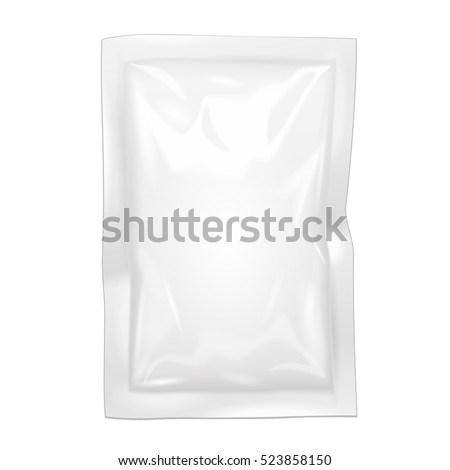 Blank Filled Retort Foil Flexible Pouch Bag Packaging. For Medicine Drugs Or Food Product. Illustration Isolated On White Background. Mock Up Template Ready For Your Design. Vector EPS10