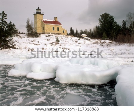 Copper Harbor Lighthouse  January on Lake Superior   Michigan