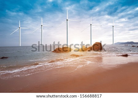 Wind power station on the sea near to