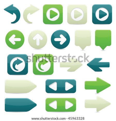 Glossy directional arrow buttons in bright green, dark blue and off-white