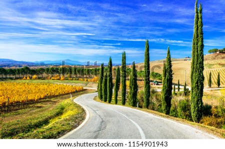 Classic Tuscany landscapes - rolling hills and cypress trees. Italy Foto d'archivio © 