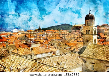 ancient Dubrovnik  -artwork in  painting style