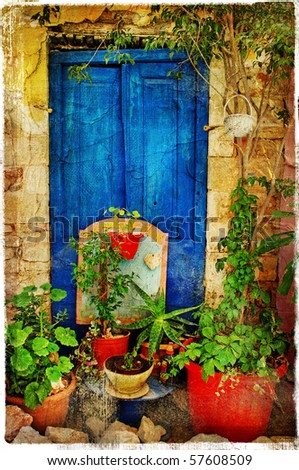Pictorial Details Of Greece - Old Door - Retro Styled Picture Stock ...