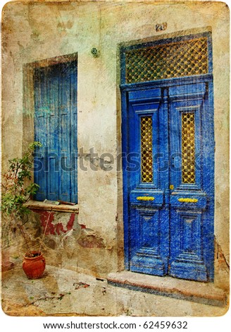 old doors of old greek city Chania - retro styled picture