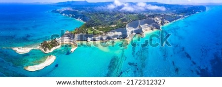 Similar – Image, Stock Photo Mediterranean Greek landscape drone shot at Kavourotripes beach with bathers. Sithonia Chalkidiki peninsula aerial top view with rocky coastal, crystal clear waters & sea beds with umbrellas.