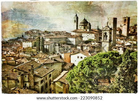 medieval cities of Italy - Bergamo, artwork in painting style