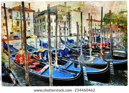 Venetian canals and gondolas. artwork in painting style