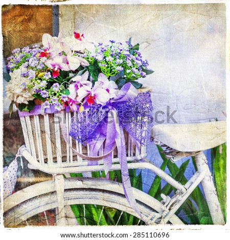 charming street decoration -vintage bike with flowers