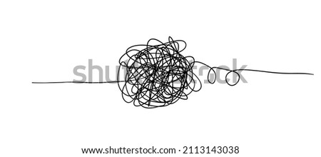 Random chaotic lines. Hand drawing insane tangled scribble clew. Vector icon isolated on white background.