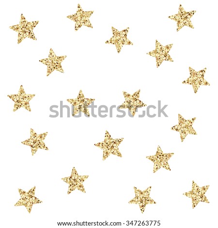 Vector gold stars with glitter sequin effect, made of multicolor squares.