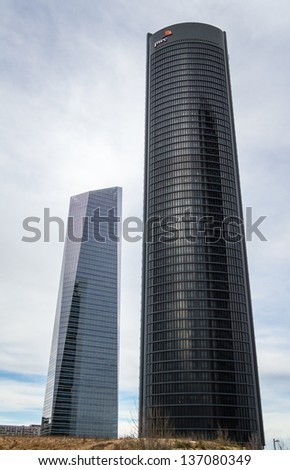MADRID, SPAIN - MARCH 10 Cuatro Torres Business Area (CTBA), in Madrid, Spain, on March 10, 2013. View of PwC Tower and Glass Tower skyscrapers