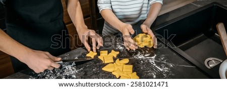 Image, Stock Photo Siblings kneading dough in kitchen