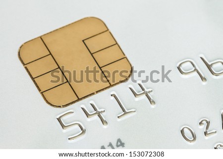 White credit card with micro chip selective focus