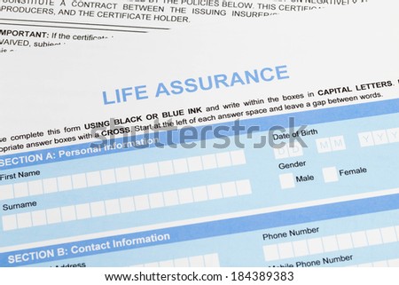 Life assurance application form concept for life planning