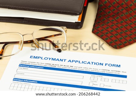 Application form, neck tie, glasses, and planner