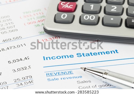 Income Statement report with calculator; document is mock-up