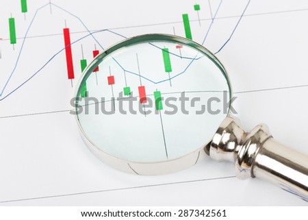 Investment report chart with magnifier