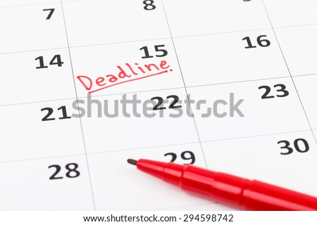 Calendar and deadline written with red pen