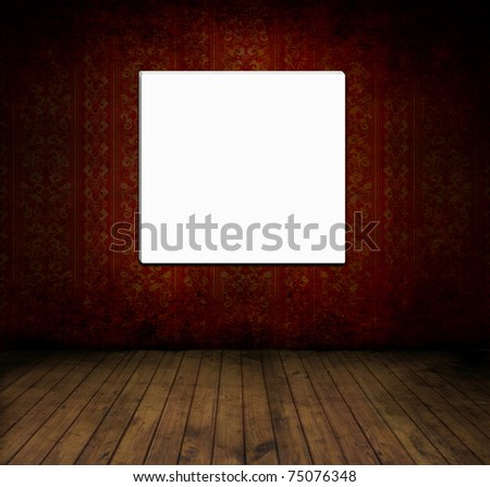 Empty old grungey room with red vintage wallpaper