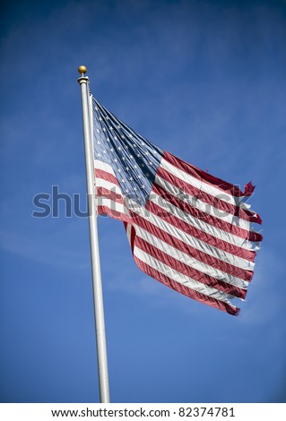 Tattered American Flag Blowing In The Wind Stock Photo 82374781 ...