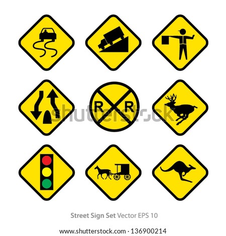 Set Of Warning Signs Stock Vector Illustration 136900214 : Shutterstock