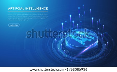 Artificial intelligence, machine learning, ai, data deep learning for future technology artwork, mining, isometric, neural network, machine programming and Responsive web banner. vector Illustration. 