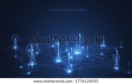 Telecommunications signal transmitter, radio tower from lines. Illustration vector design. 