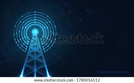 Telecommunications signal transmitter, radio tower from lines. Illustration vector design. 