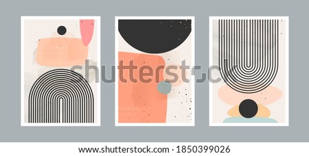 Abstract contemporary arts background with geometric balance shapes, rainbow and sun for wall decoration, postcard or brochure cover design. Vector illustrations design. 
