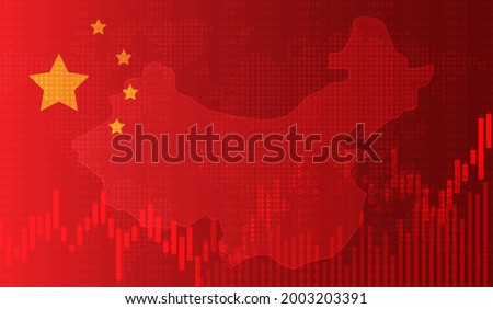 Growing chart against the background of the China flag candlestick graph Stock market exchange and graph chart business finance money investment on display board. vector design.
