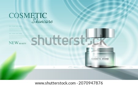 Cosmetic essence or skin care  product ads with bottle, banner ad for beauty products and splashes background glittering light effect. vector design.