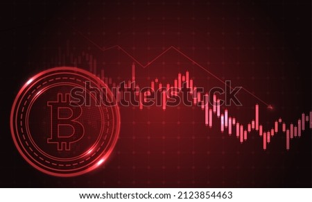 Bitcoin business going down. Bitcoin on red graph. Bitcoin crashing background with red backdrop and decreasing graphs. vector design.