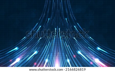 Blue light streak, fiber optic, speed line, futuristic background for 5g or 6g technology wireless data transmission, high-speed internet in abstract. internet network concept. vector design. Foto d'archivio © 