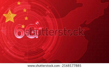 Chinese flag for technology 6G technology wireless data transmission, Information flow modern network connection concept background. global connection and internet network concept. vector design.