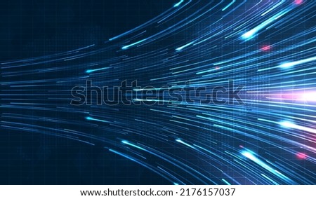 Blue light streak, fiber optic, speed line, futuristic background for 5g or 6g technology wireless data transmission, high-speed internet in abstract. internet network concept. vector design. Foto d'archivio © 