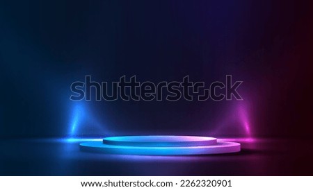 Podium or stand with line gradient neon in Sci-fi. abstract scene with pink and blue neon frame. vector rendering product display. futuristic minimal scene. vector design.