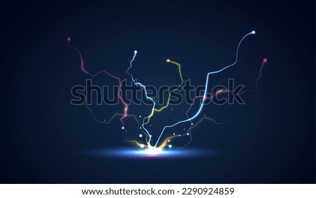 Thunderbolt, electric isolated lightning, electric current line, blue magic ray, electricity visual effect for website, mobile app. vector design.