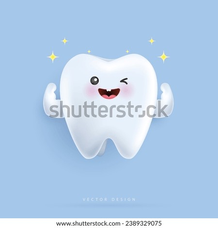 Tooth healthy sparkling white and muscle hand strong with calcium fluorine. can be used in children dentist clinic. Medical health and dentistry concept. cartoon dental character. vector design.