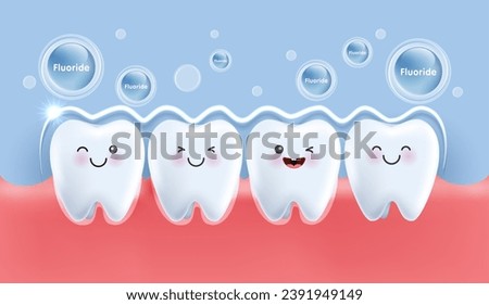 Fluoride shield prevents teeth decay and helps strengthen gums. teeth character for kids. cute dentist mascot for medical apps, websites and hospital. vector design.