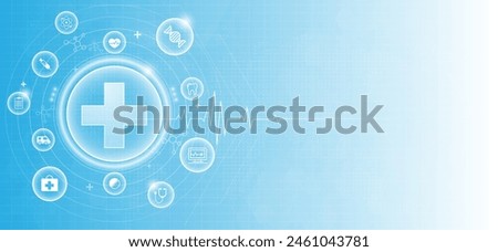 Health care medical science with icon digital technology world concept modern business. innovation, treatment, medicine. abstract about hi tech future blue background and medical research. vector.